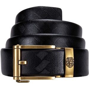 New Sliding Gold Buckle Ratchet Genuine Leather Belt